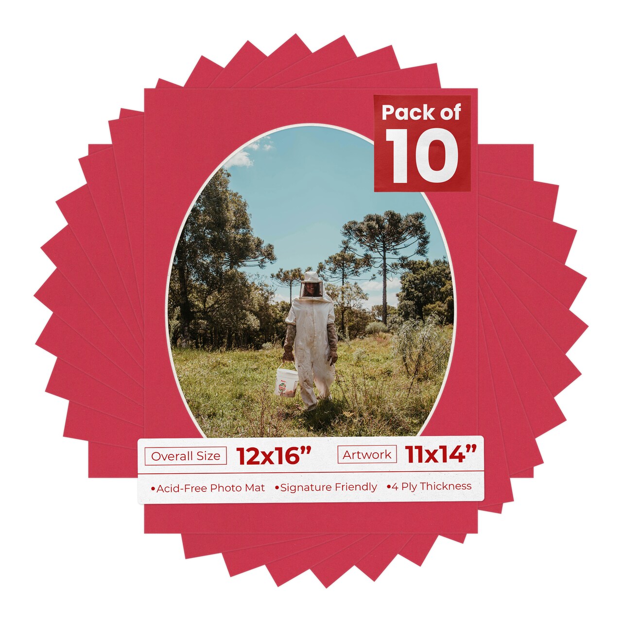 Deep Red Mat Board for 12x16 Frames - Oval Opening for 11x14 Photos